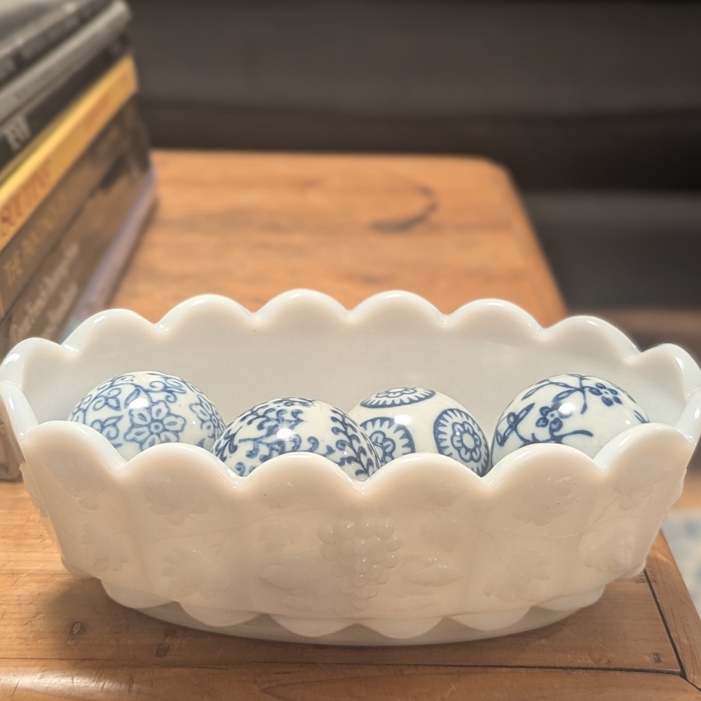 Westmoreland Milk Glass Paneled Grape Relish Dish - Oval 6"